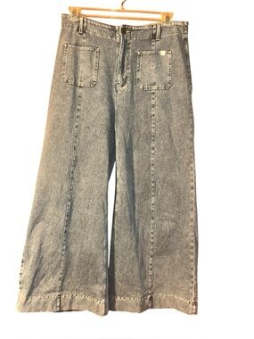 Halara Flex High Waisted Pockets Washed Casual Wide Leg Jeans Large 12/14